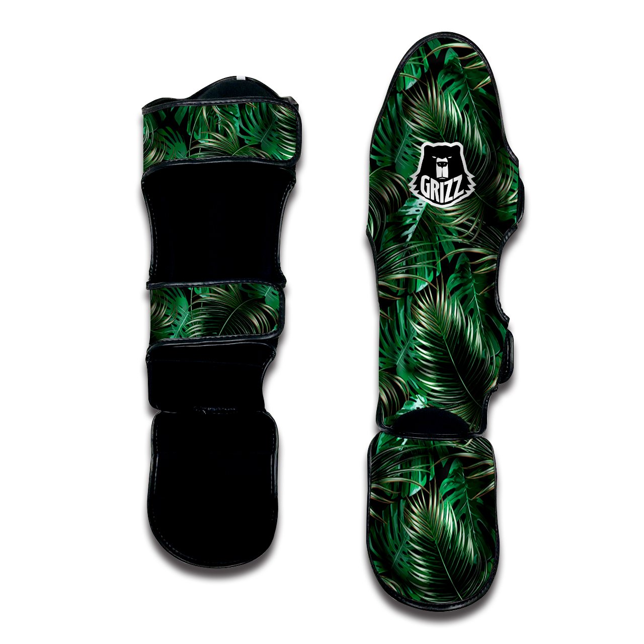 Green Leaves Tropical Print Pattern Muay Thai Shin Guards-grizzshop