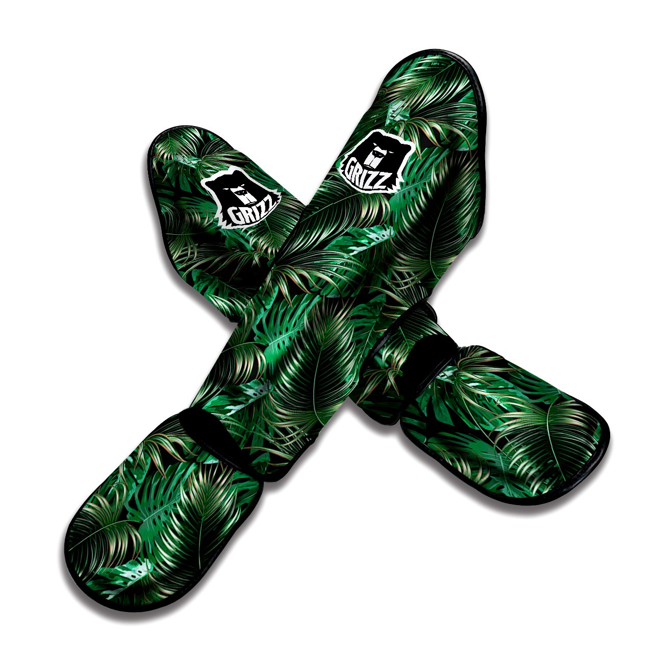 Green Leaves Tropical Print Pattern Muay Thai Shin Guards-grizzshop