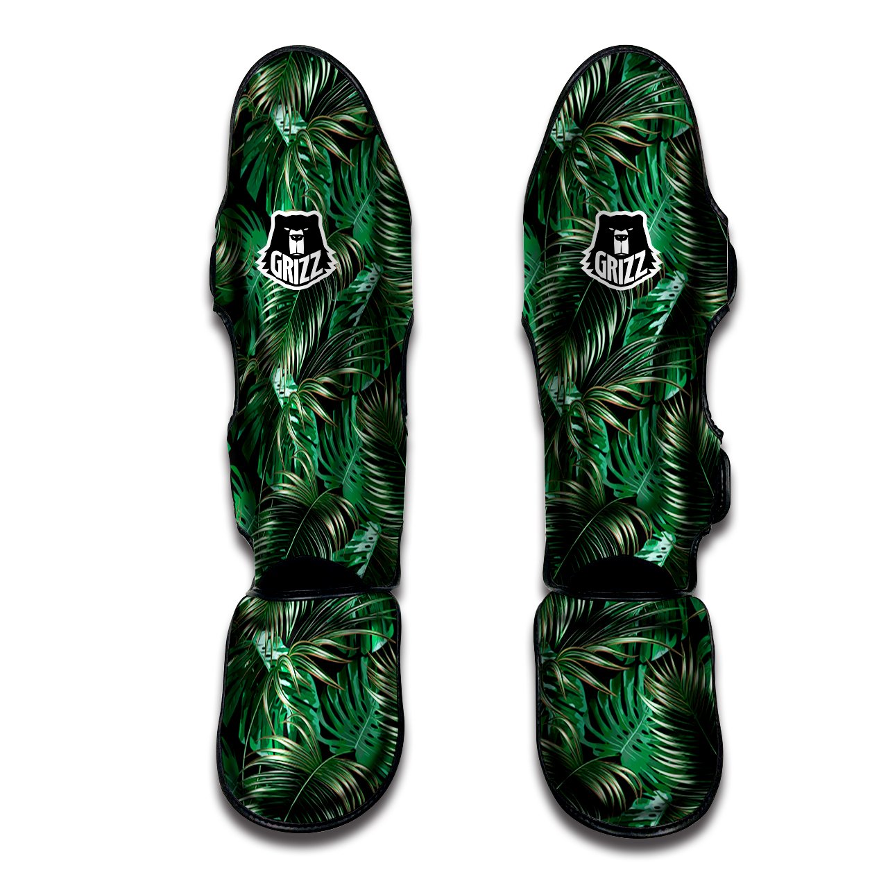 Green Leaves Tropical Print Pattern Muay Thai Shin Guards-grizzshop