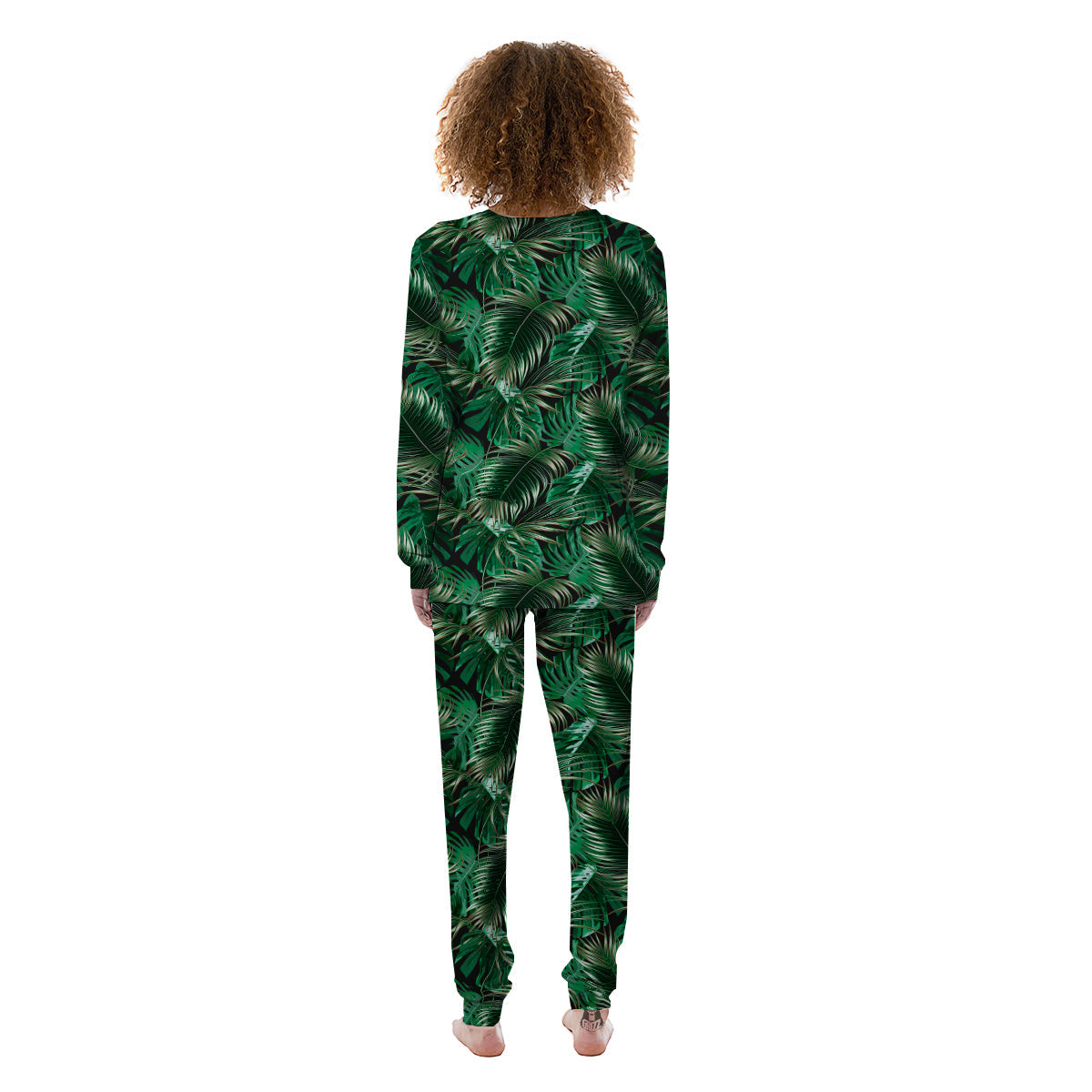 Green Leaves Tropical Print Pattern Women's Pajamas-grizzshop