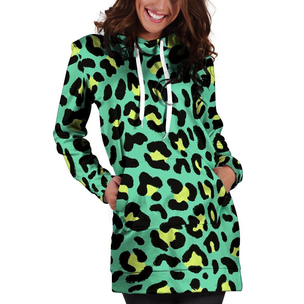 Green Leopard Hoodie Dress-grizzshop