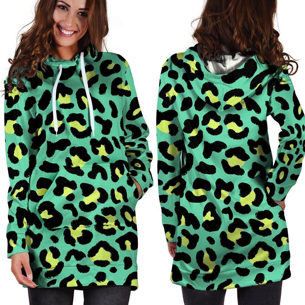 Green Leopard Hoodie Dress-grizzshop