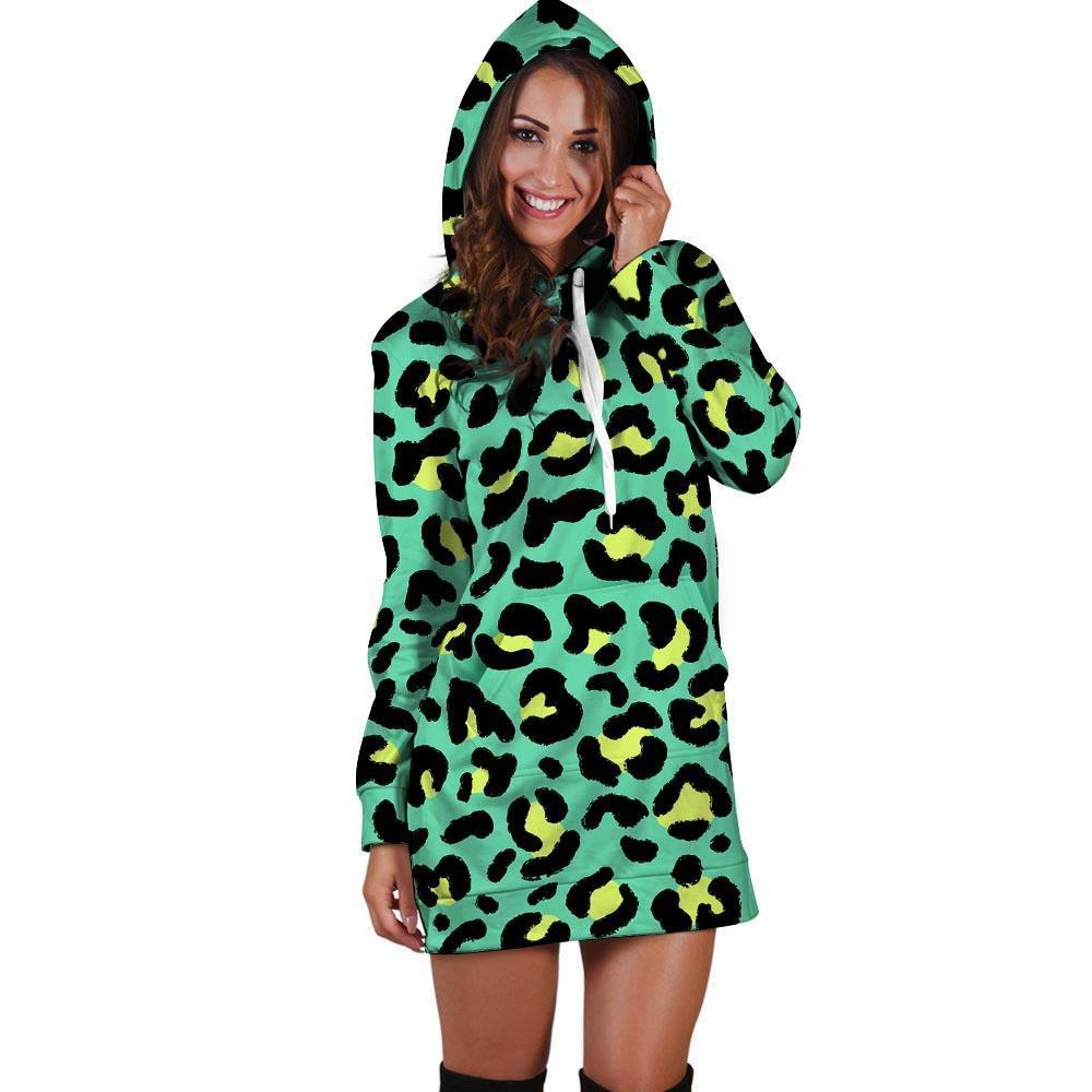 Green Leopard Hoodie Dress-grizzshop