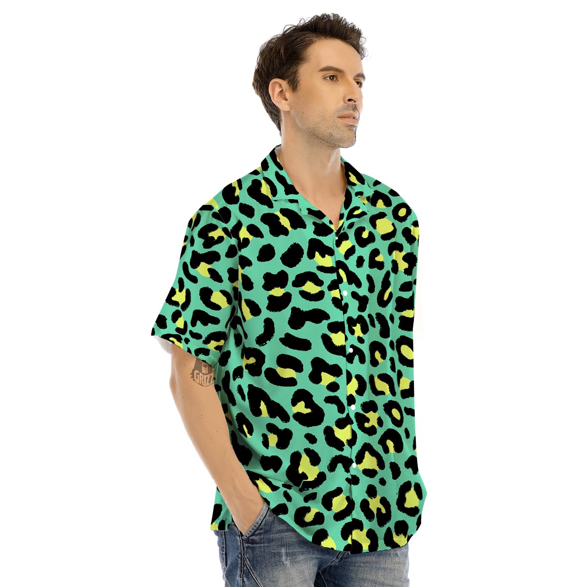 Green Leopard Men’s Hawaiian Shirt-grizzshop
