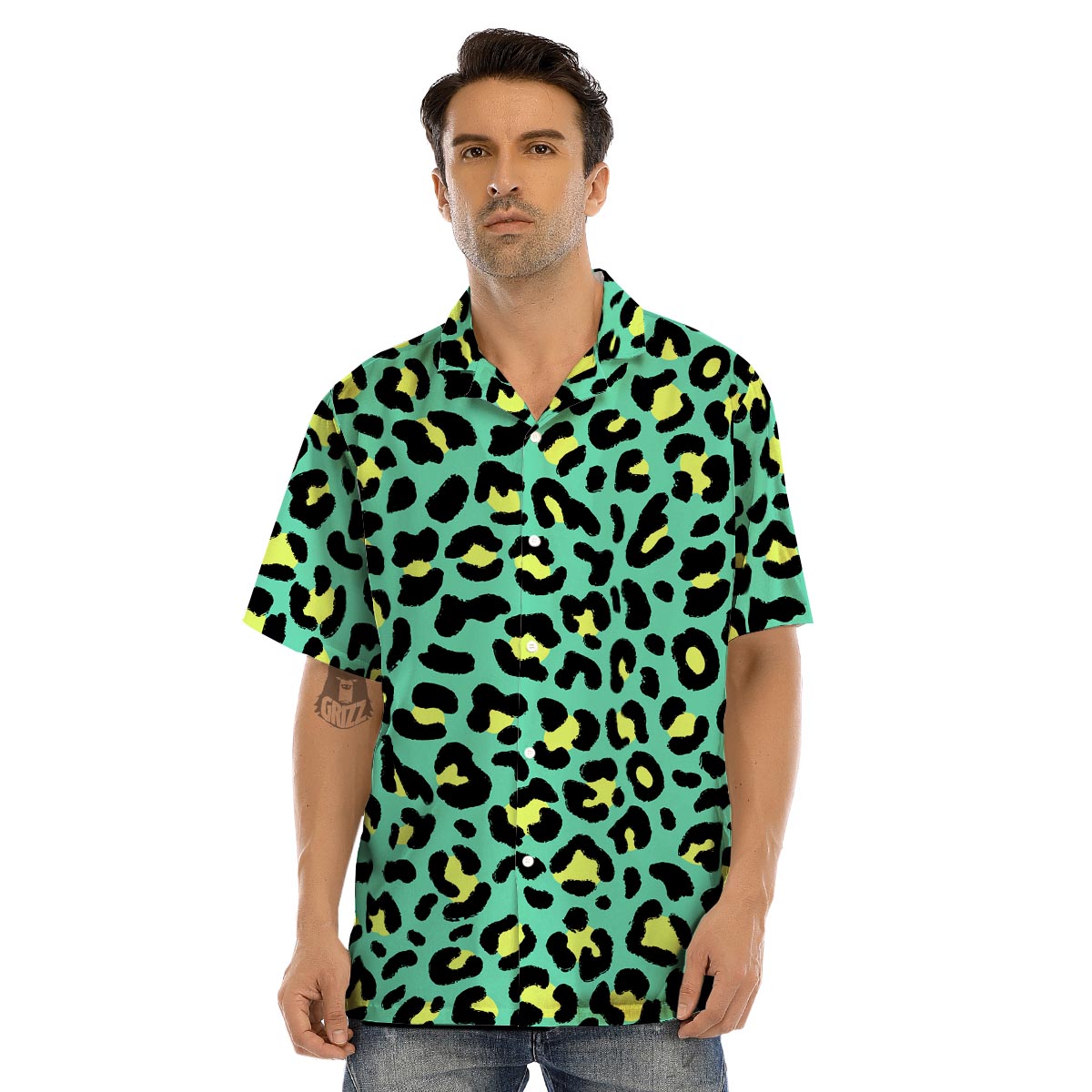 Green Leopard Men’s Hawaiian Shirt-grizzshop
