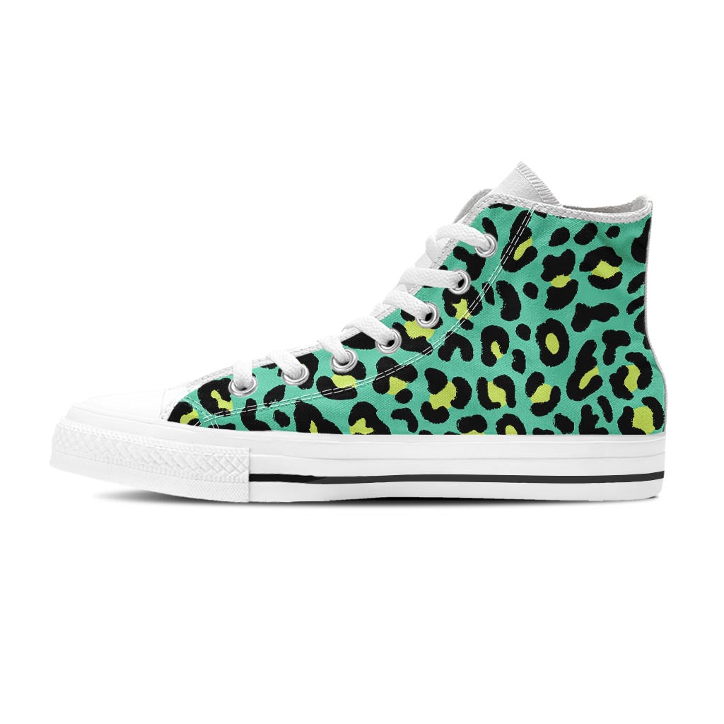 Green Leopard Men's High Top Shoes-grizzshop