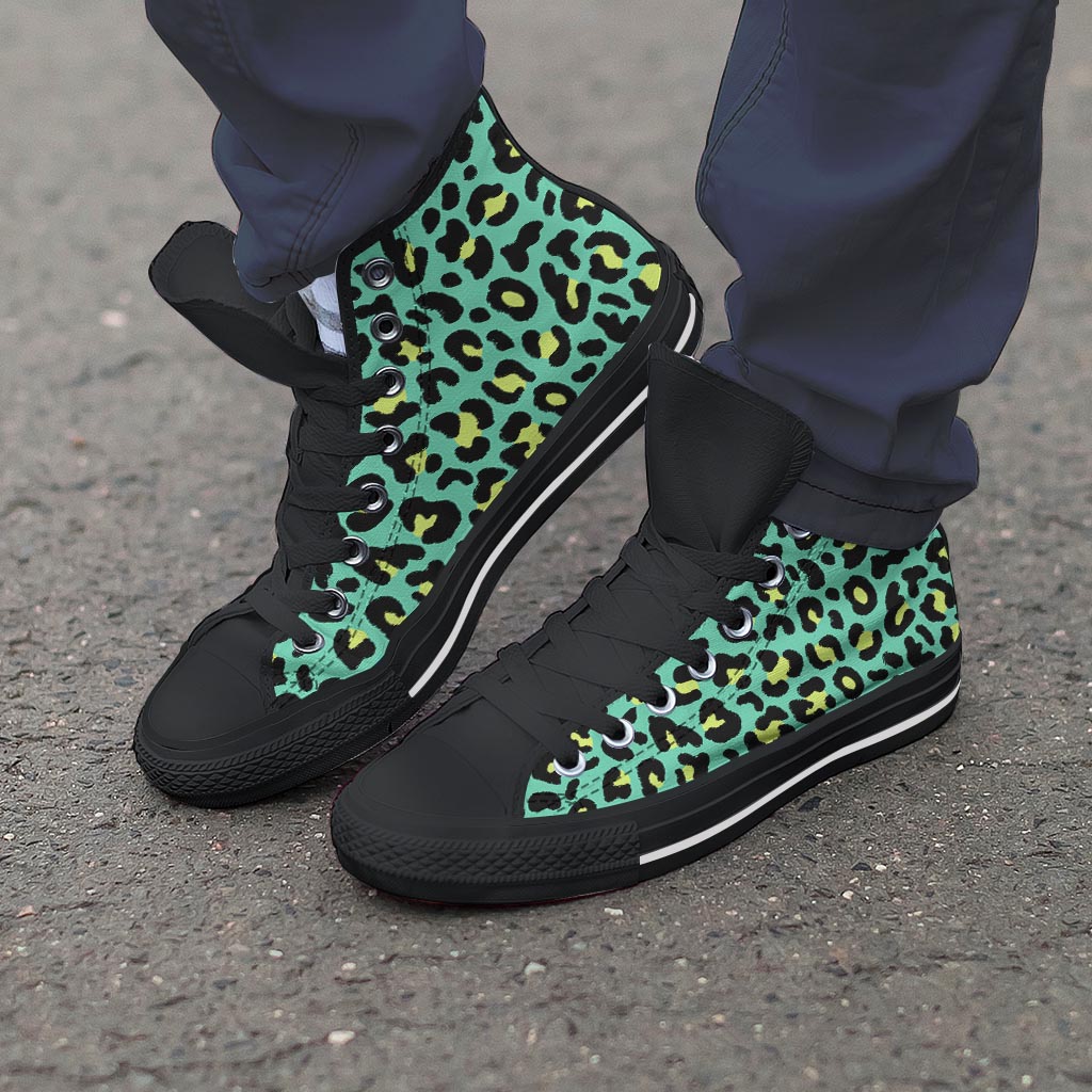 Green Leopard Men's High Top Shoes-grizzshop