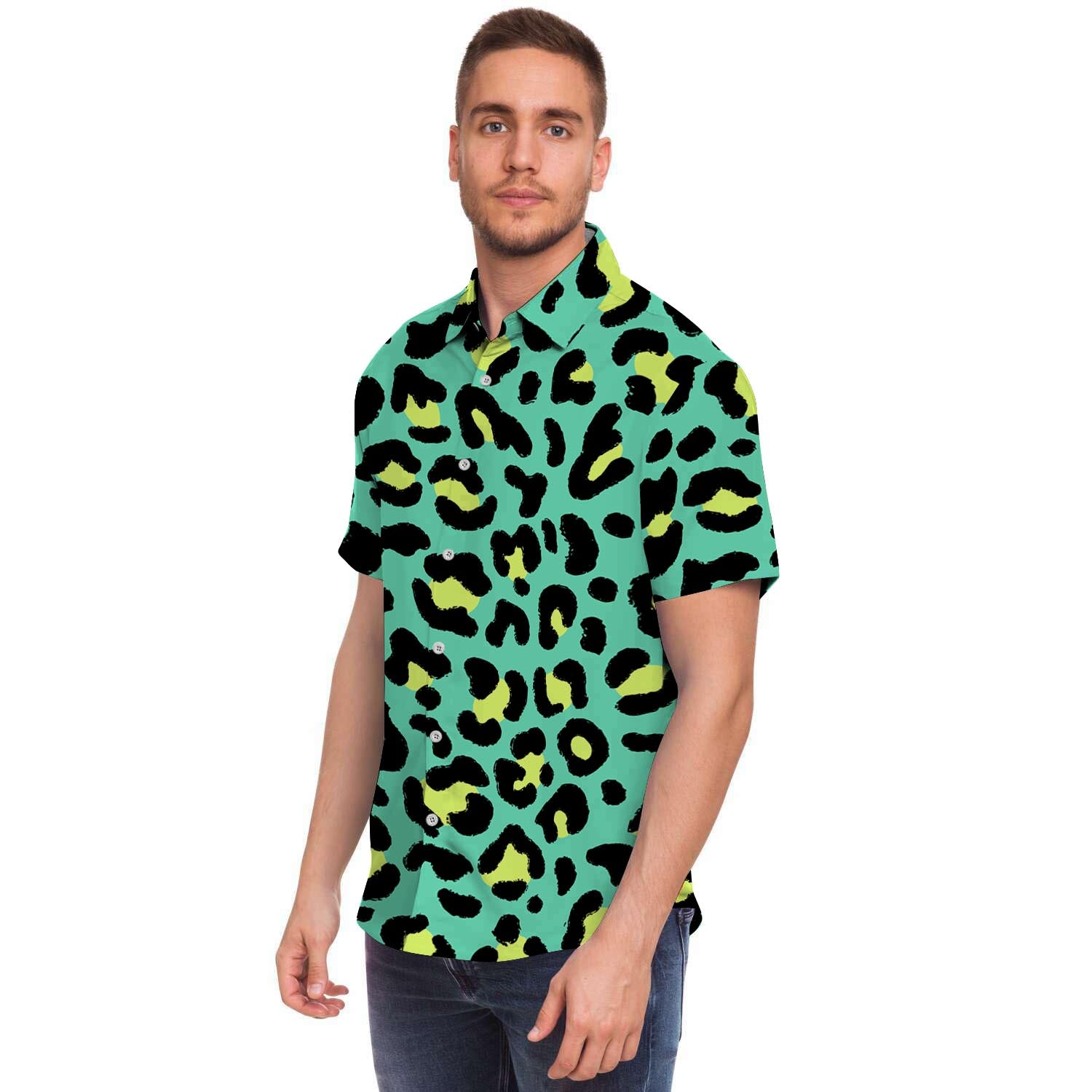 Green Leopard Men's Short Sleeve Shirt-grizzshop