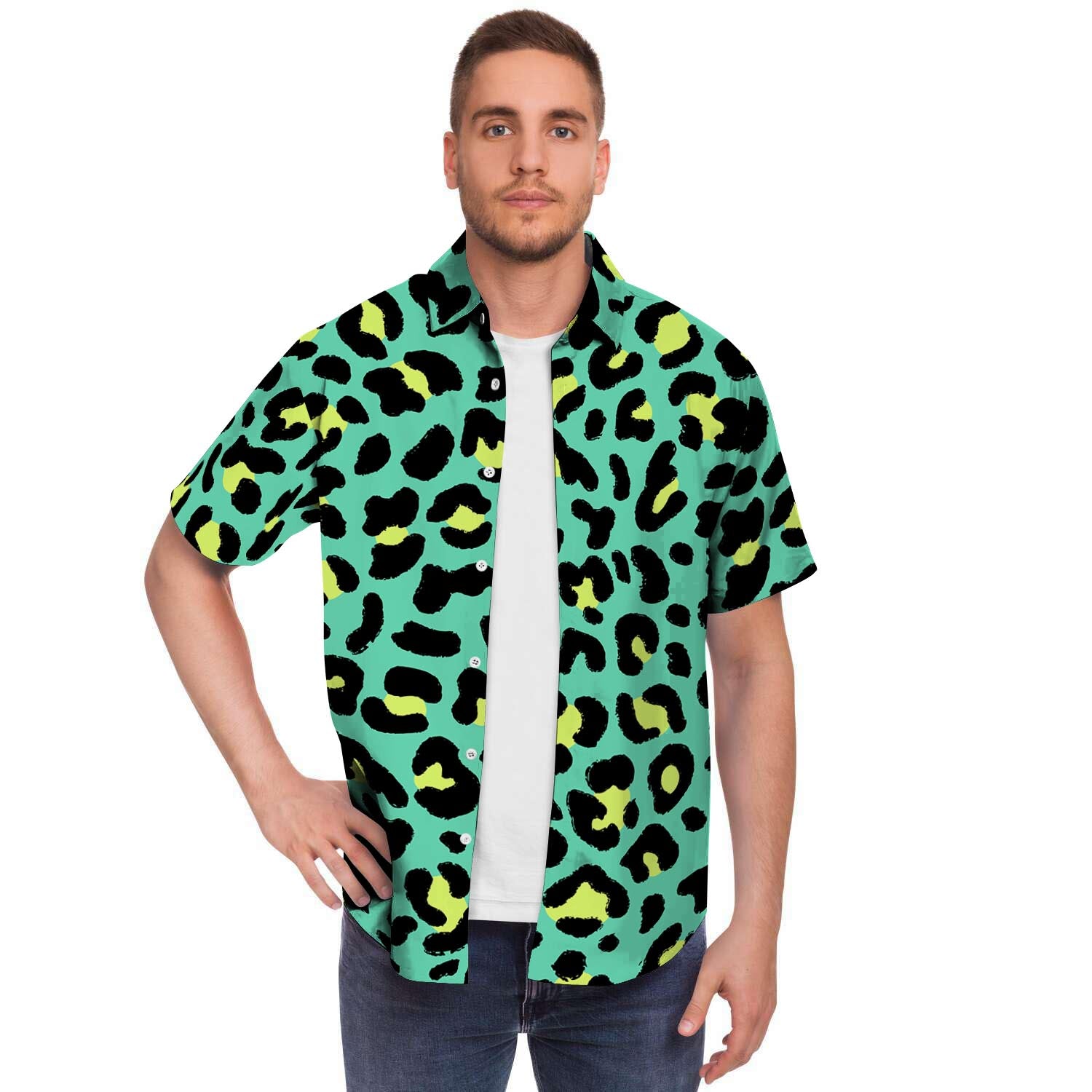 Green Leopard Men's Short Sleeve Shirt-grizzshop