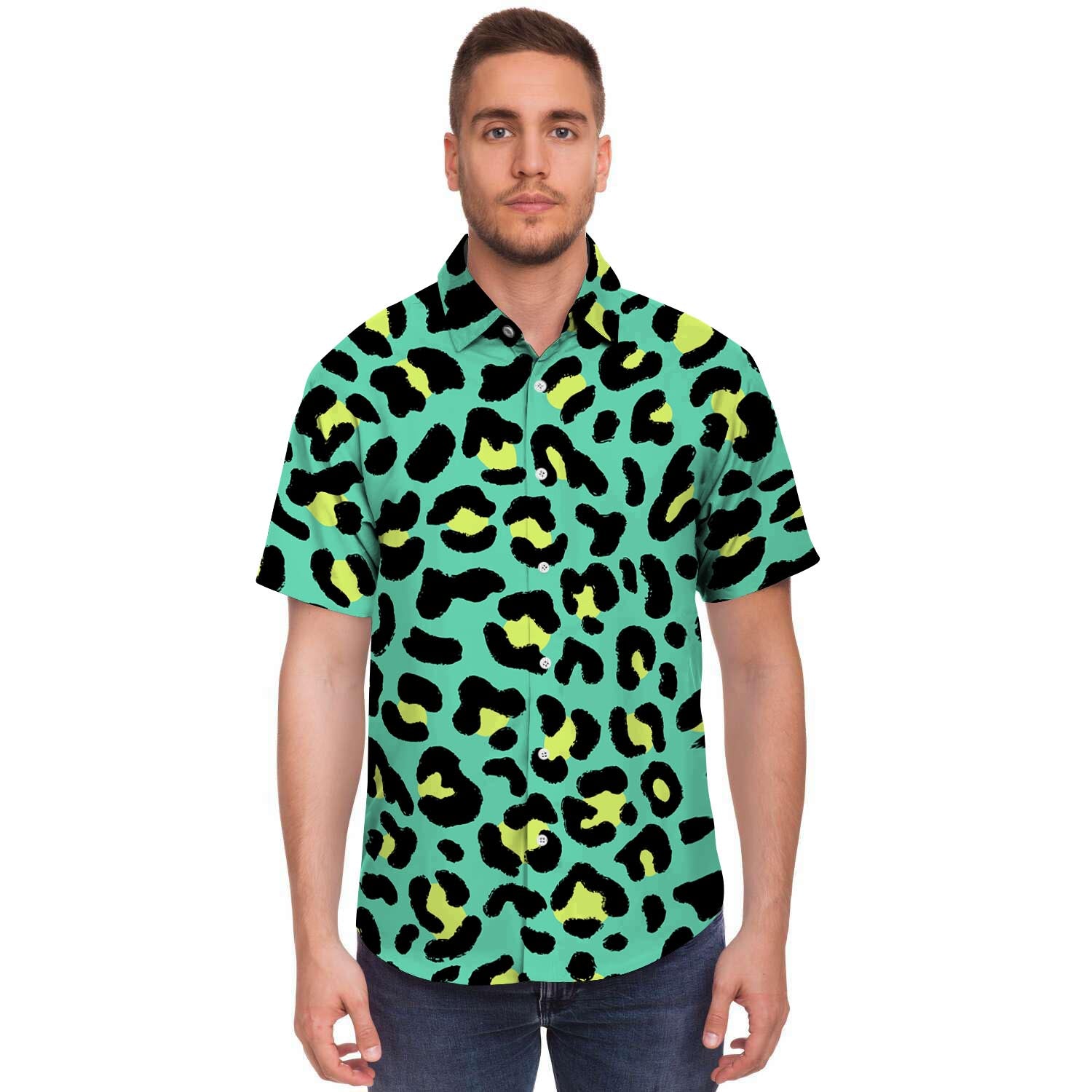 Green Leopard Men's Short Sleeve Shirt-grizzshop