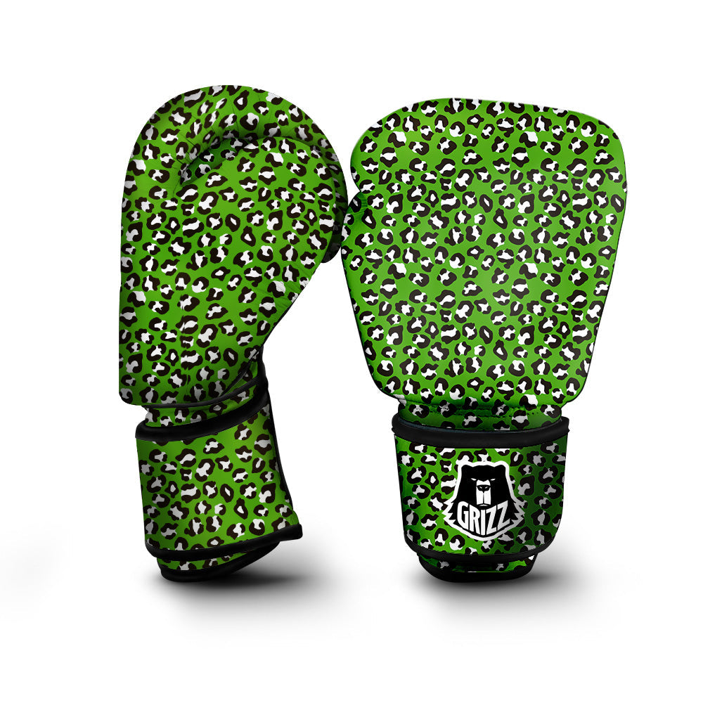 Green Leopard Print Pattern Boxing Gloves-grizzshop