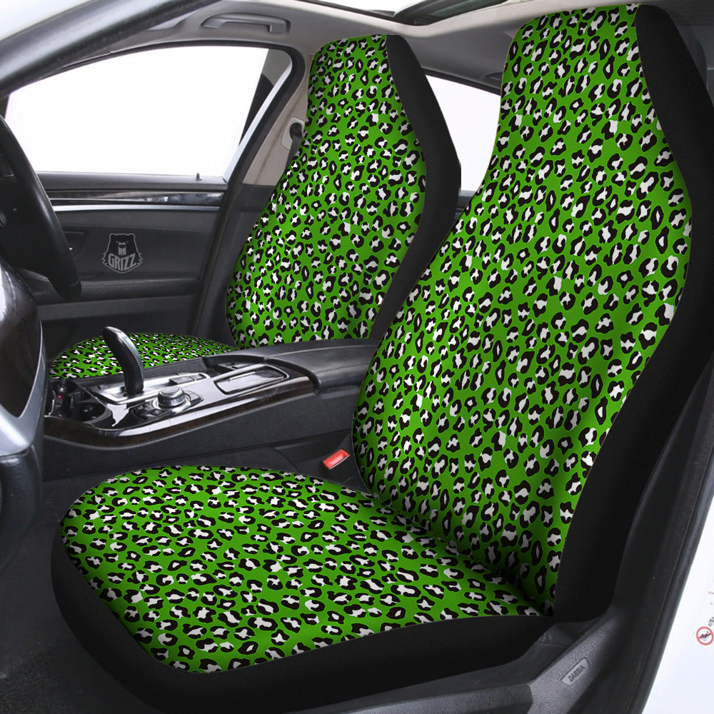 Green Leopard Print Pattern Car Seat Covers-grizzshop