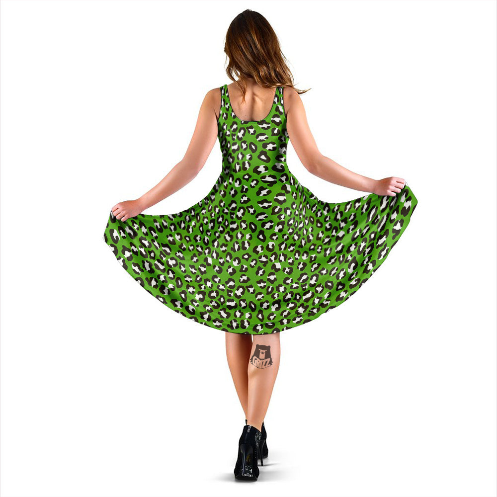 Green Leopard Print Pattern Dress-grizzshop