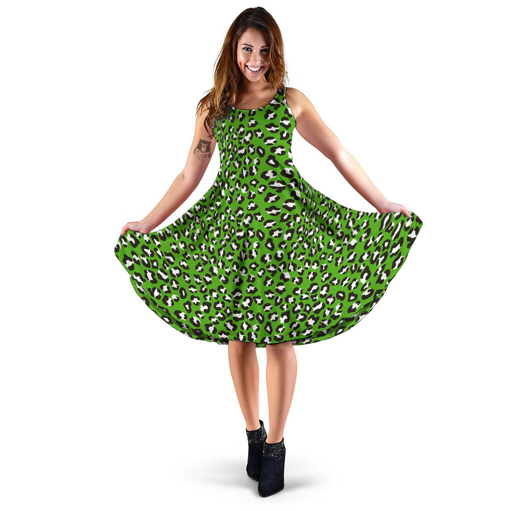 Green Leopard Print Pattern Dress-grizzshop