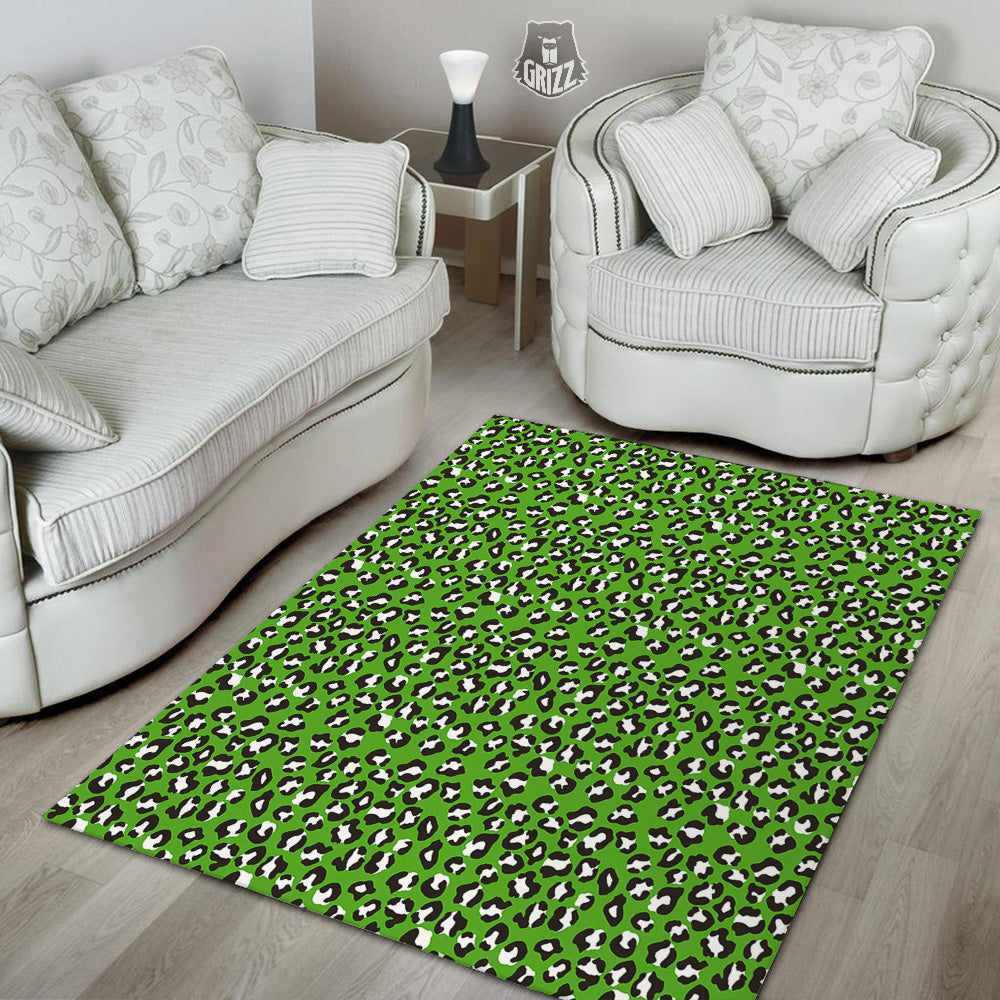 Green Leopard Print Pattern Floor Mat-grizzshop
