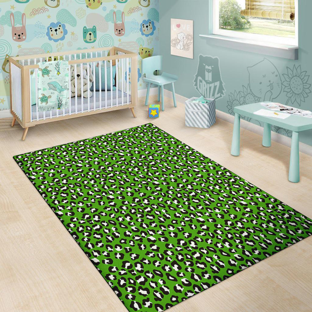 Green Leopard Print Pattern Floor Mat-grizzshop