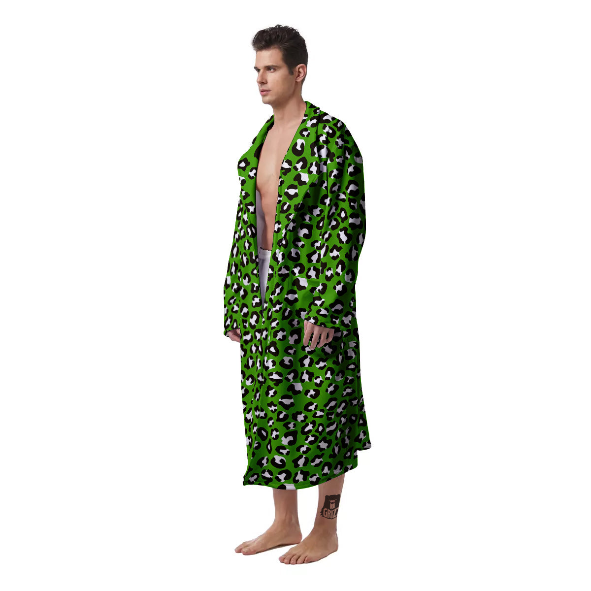 Green Leopard Print Pattern Men's Robe-grizzshop