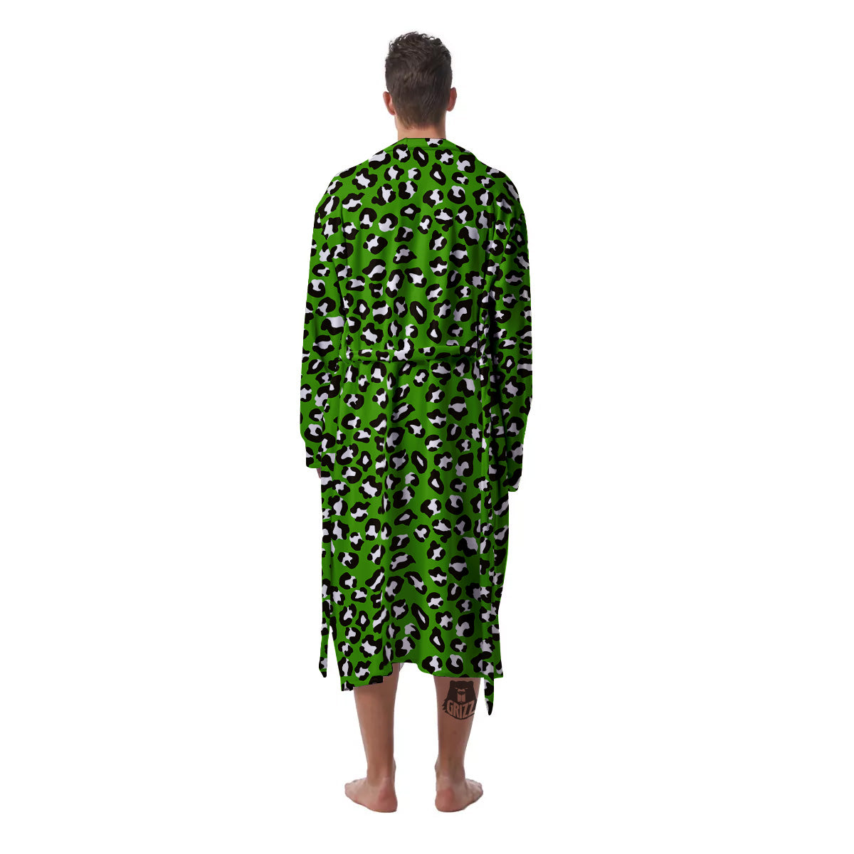 Green Leopard Print Pattern Men's Robe-grizzshop