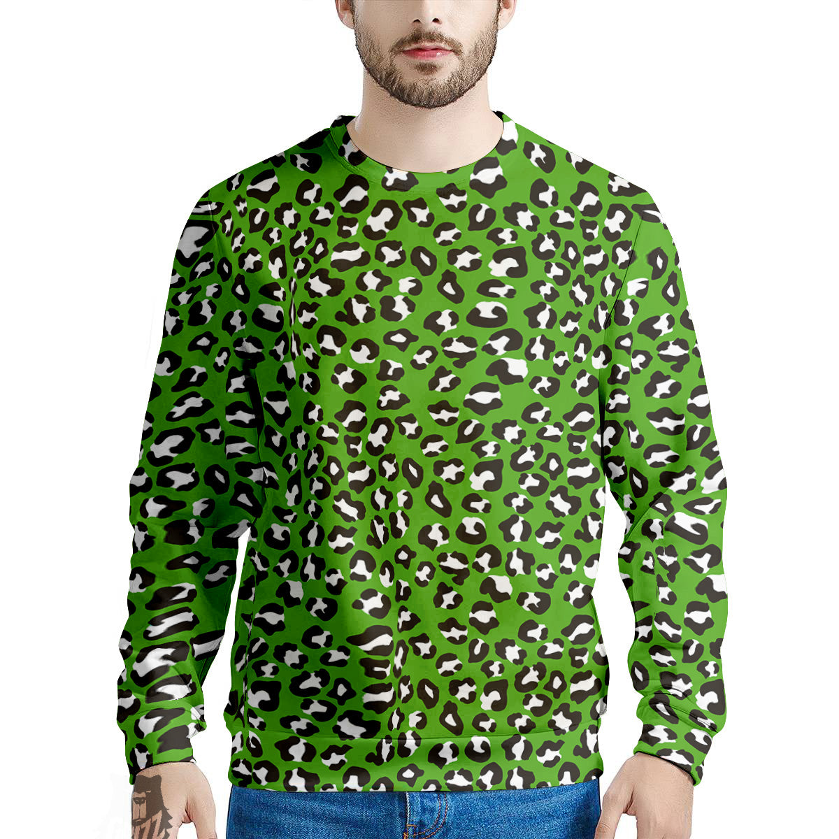 Green Leopard Print Pattern Men's Sweatshirt-grizzshop