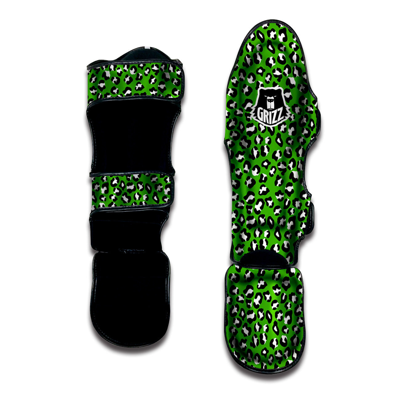 Green Leopard Print Pattern Muay Thai Shin Guards-grizzshop