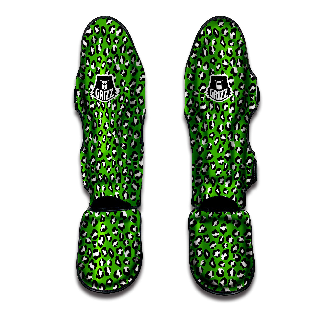 Green Leopard Print Pattern Muay Thai Shin Guards-grizzshop