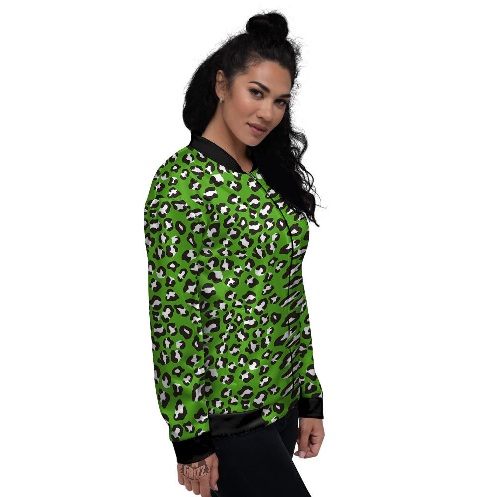 Green Leopard Print Pattern Women's Bomber Jacket-grizzshop