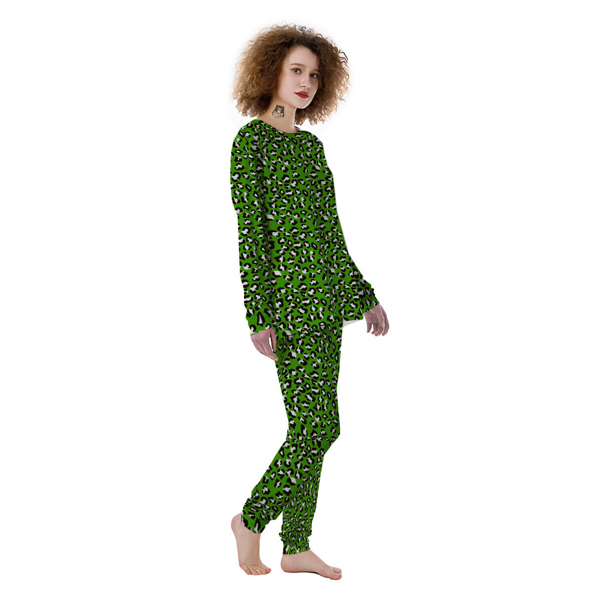 Green Leopard Print Pattern Women's Pajamas-grizzshop