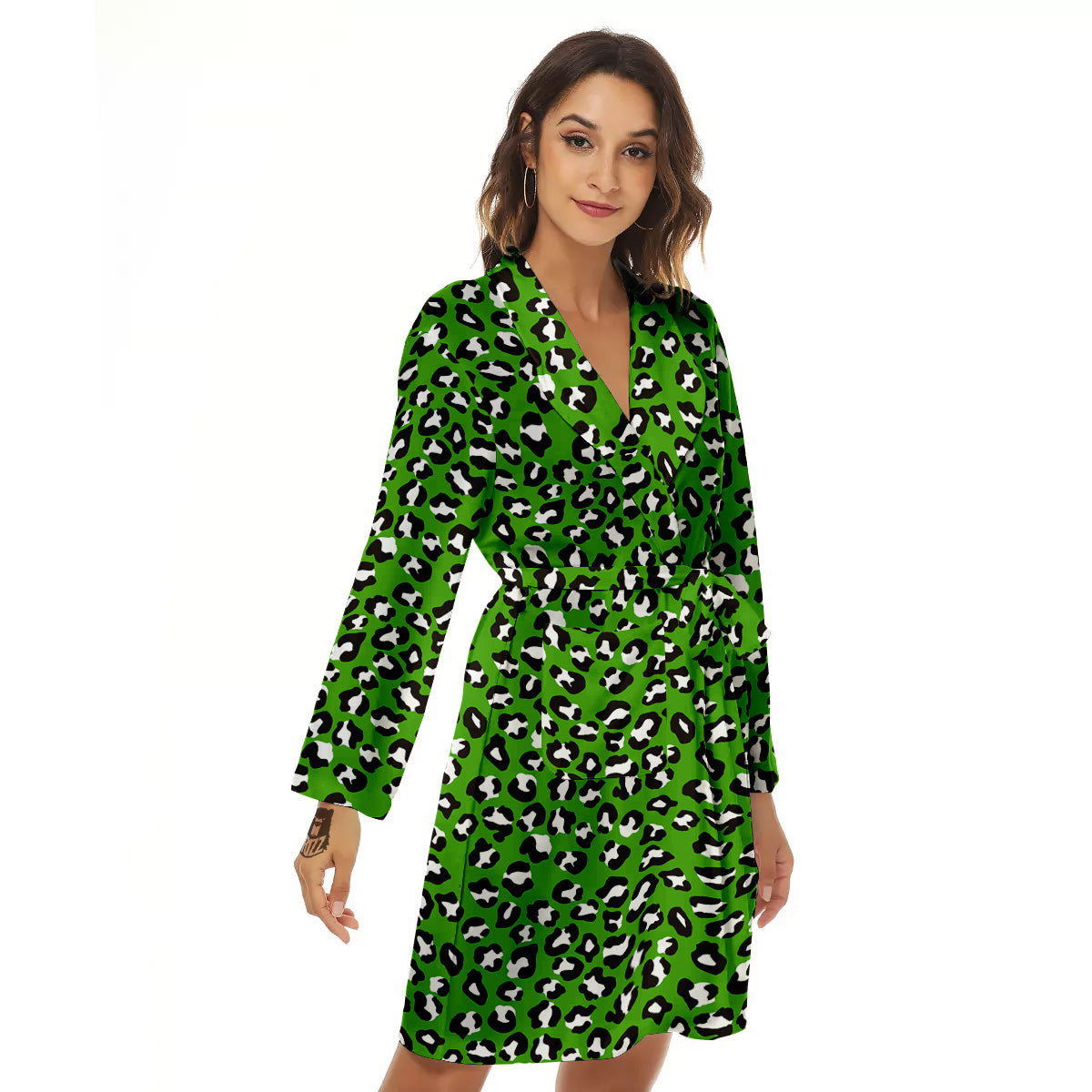 Green Leopard Print Pattern Women's Robe-grizzshop