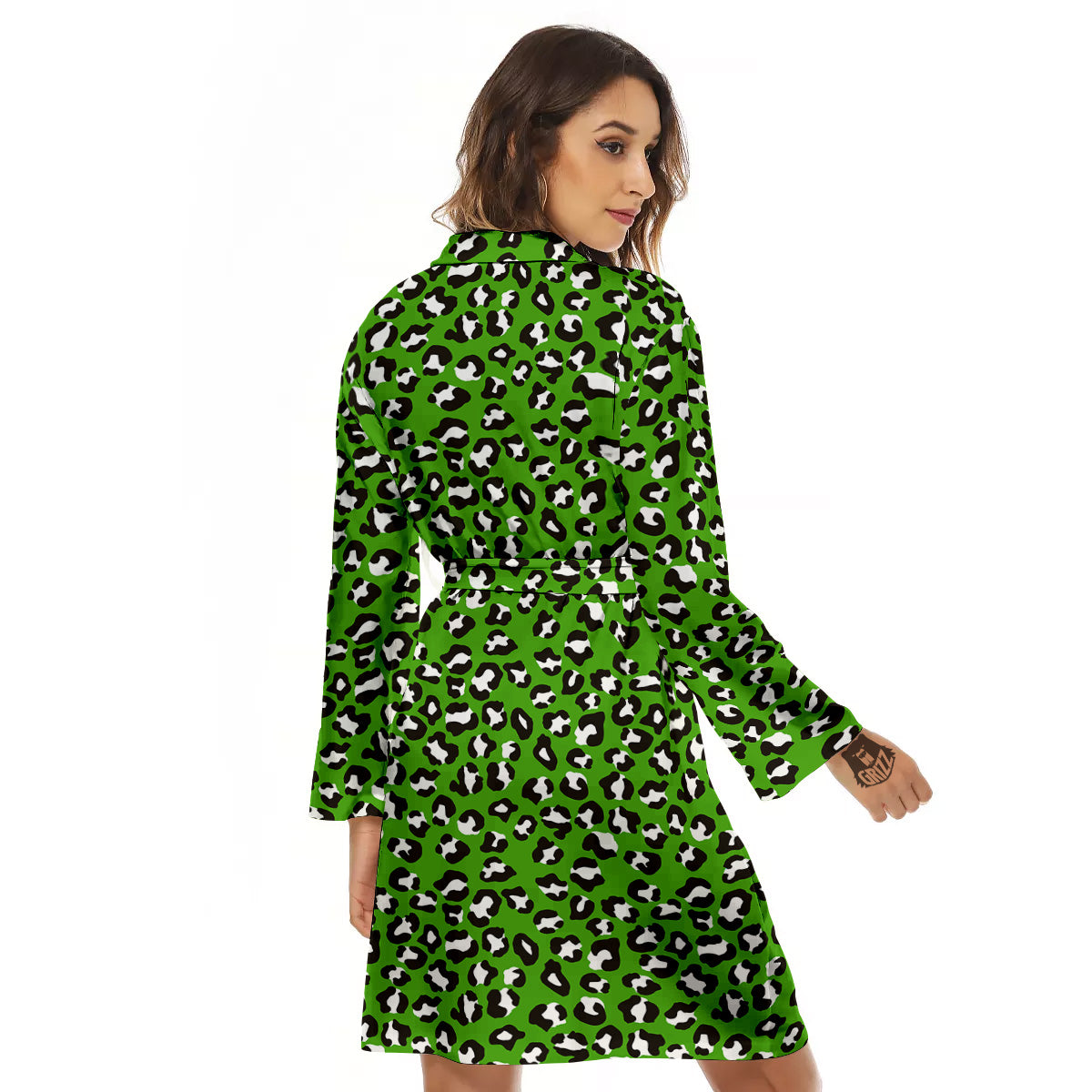 Green Leopard Print Pattern Women's Robe-grizzshop