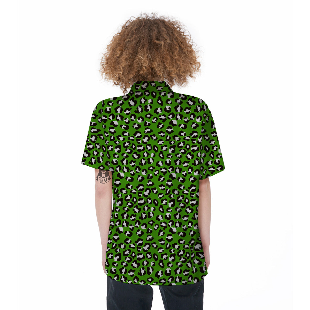 Green Leopard Print Pattern Women's Short Sleeve Shirts-grizzshop