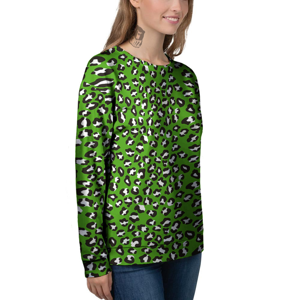 Green Leopard Print Pattern Women's Sweatshirt-grizzshop