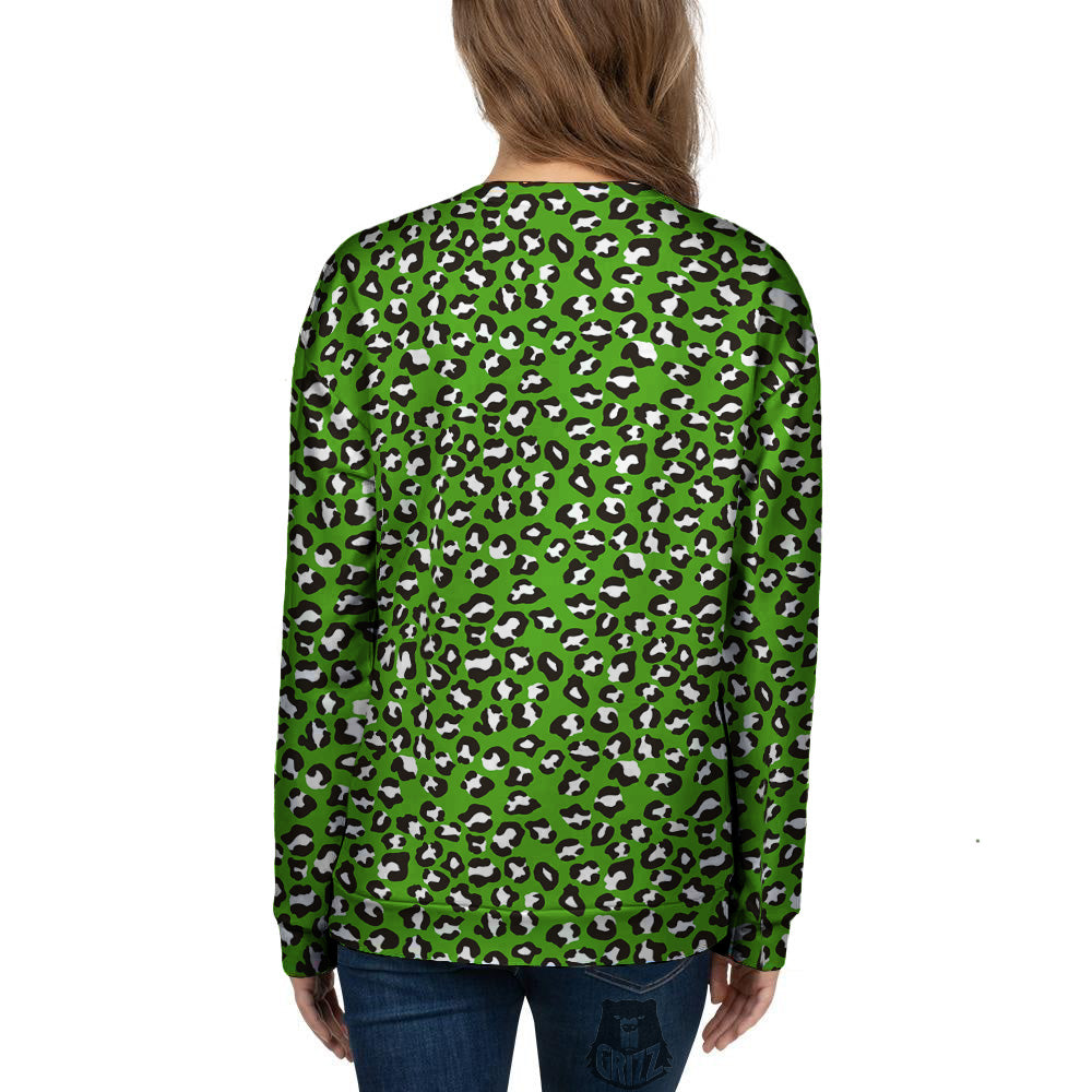 Green Leopard Print Pattern Women's Sweatshirt-grizzshop