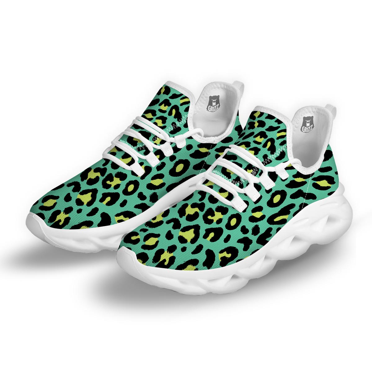 Green Leopard White Running Shoes-grizzshop