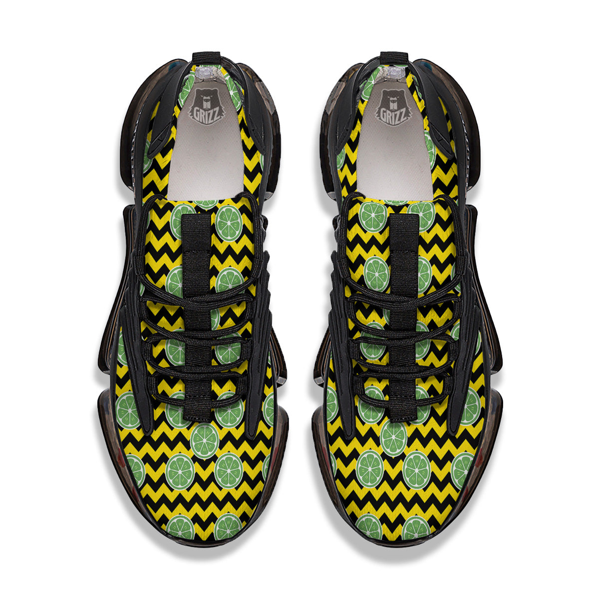 Green Lime And Yellow Zigzag Print Pattern Black Gym Shoes-grizzshop