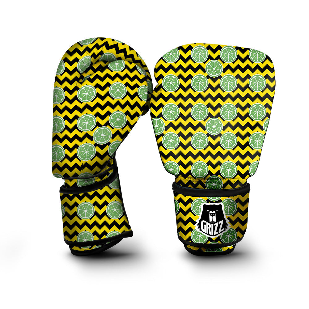 Green Lime And Yellow Zigzag Print Pattern Boxing Gloves-grizzshop
