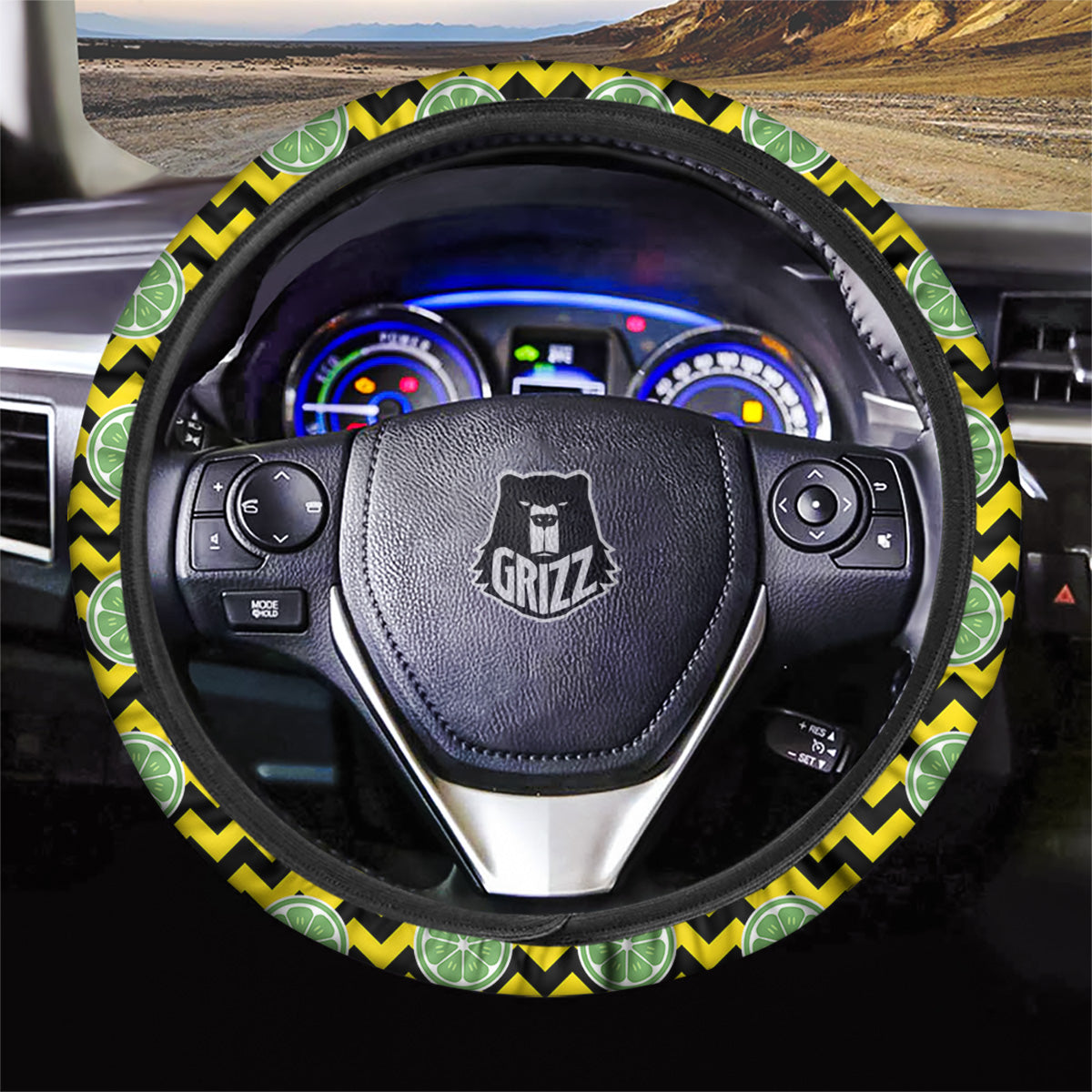 Green Lime And Yellow Zigzag Print Pattern Car Steering Wheel Cover-grizzshop