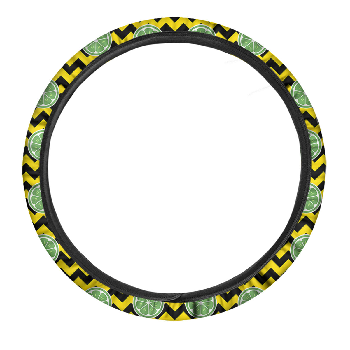 Green Lime And Yellow Zigzag Print Pattern Car Steering Wheel Cover-grizzshop