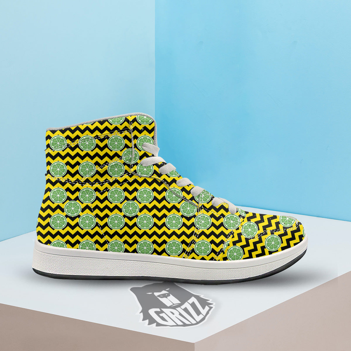 Green Lime And Yellow Zigzag Print Pattern High Top Sneakers-grizzshop