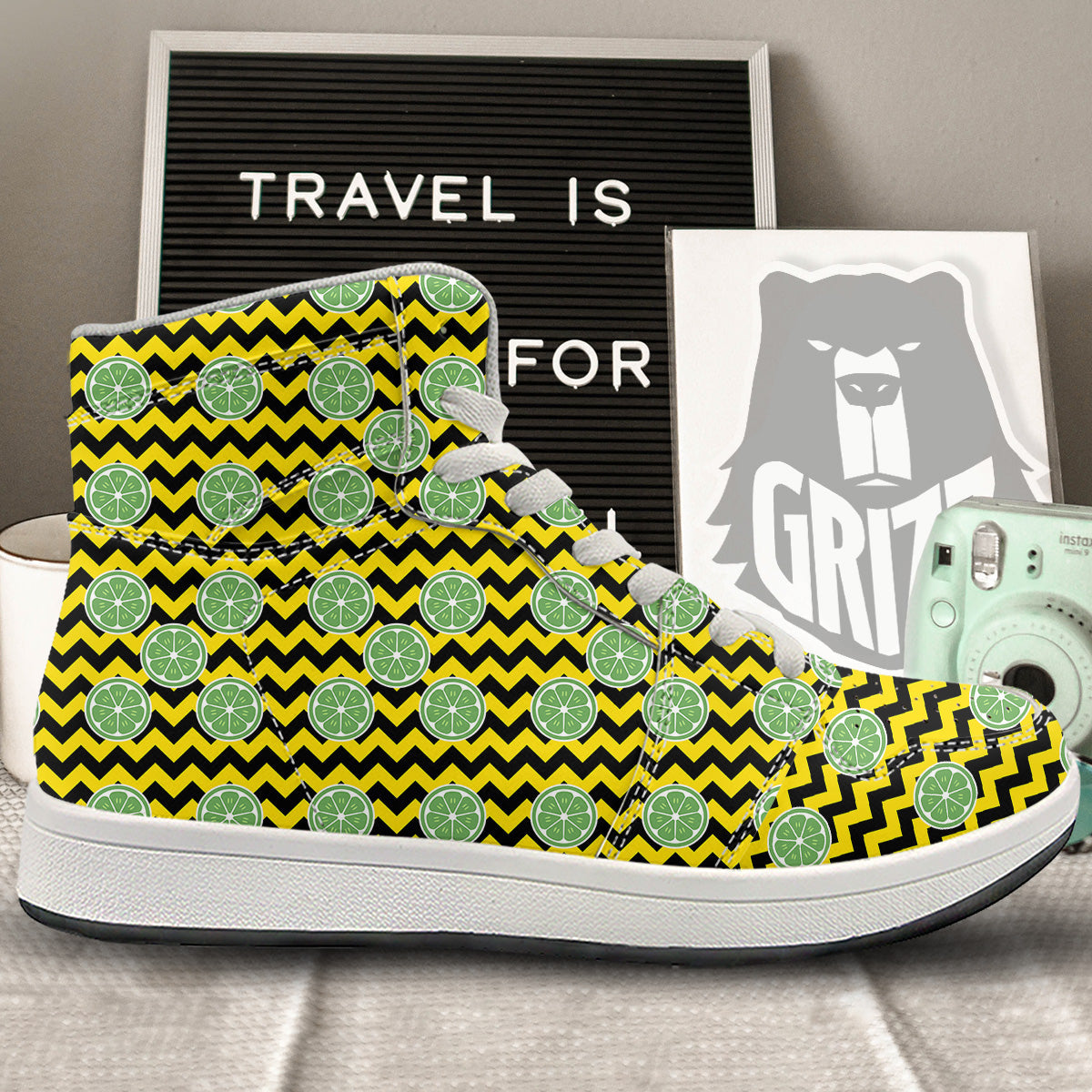 Green Lime And Yellow Zigzag Print Pattern High Top Sneakers-grizzshop
