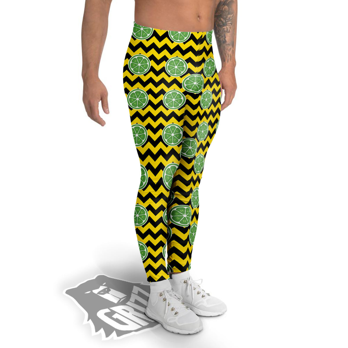 Green Lime And Yellow Zigzag Print Pattern Men's Leggings-grizzshop