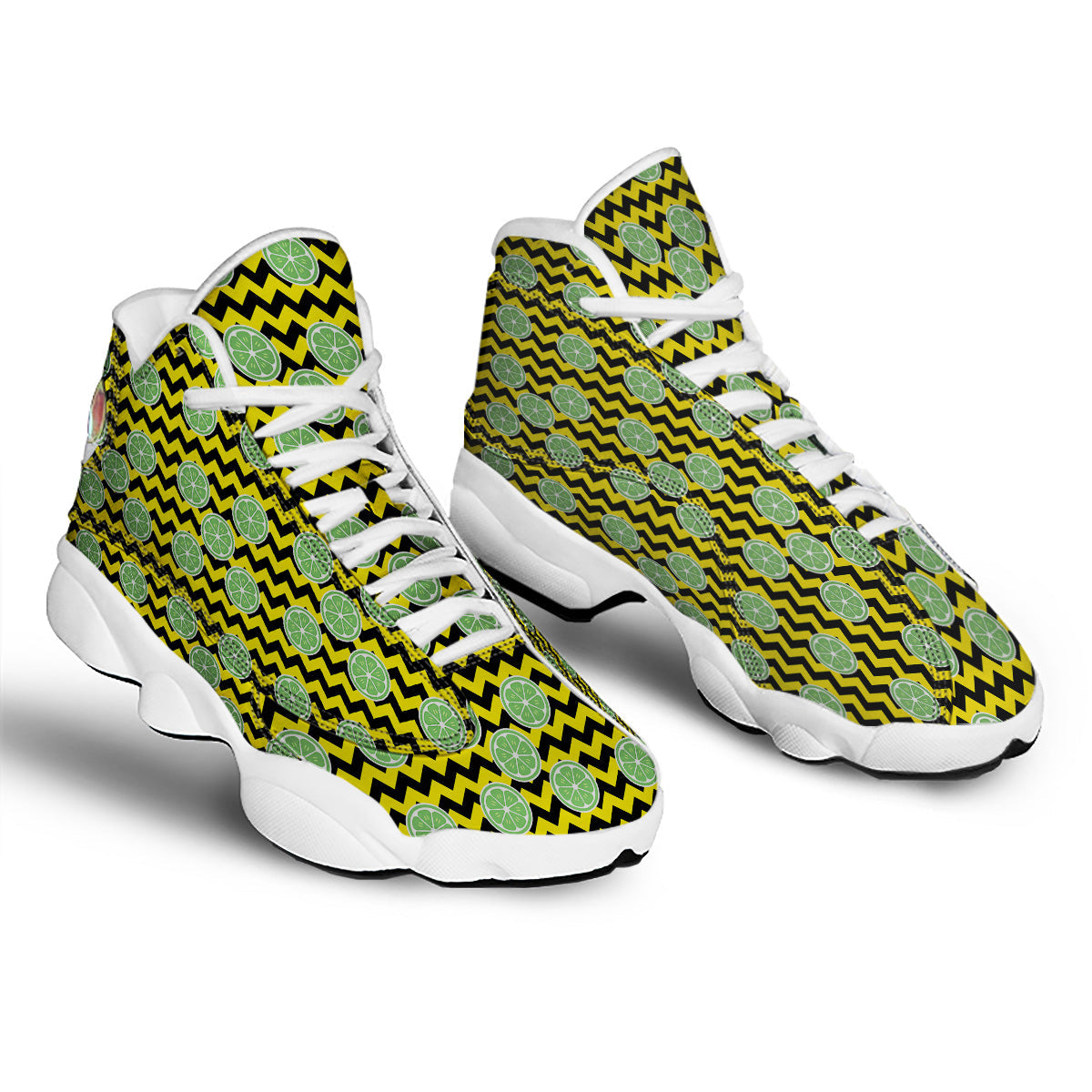 Green Lime And Yellow Zigzag Print Pattern White Basketball Shoes-grizzshop