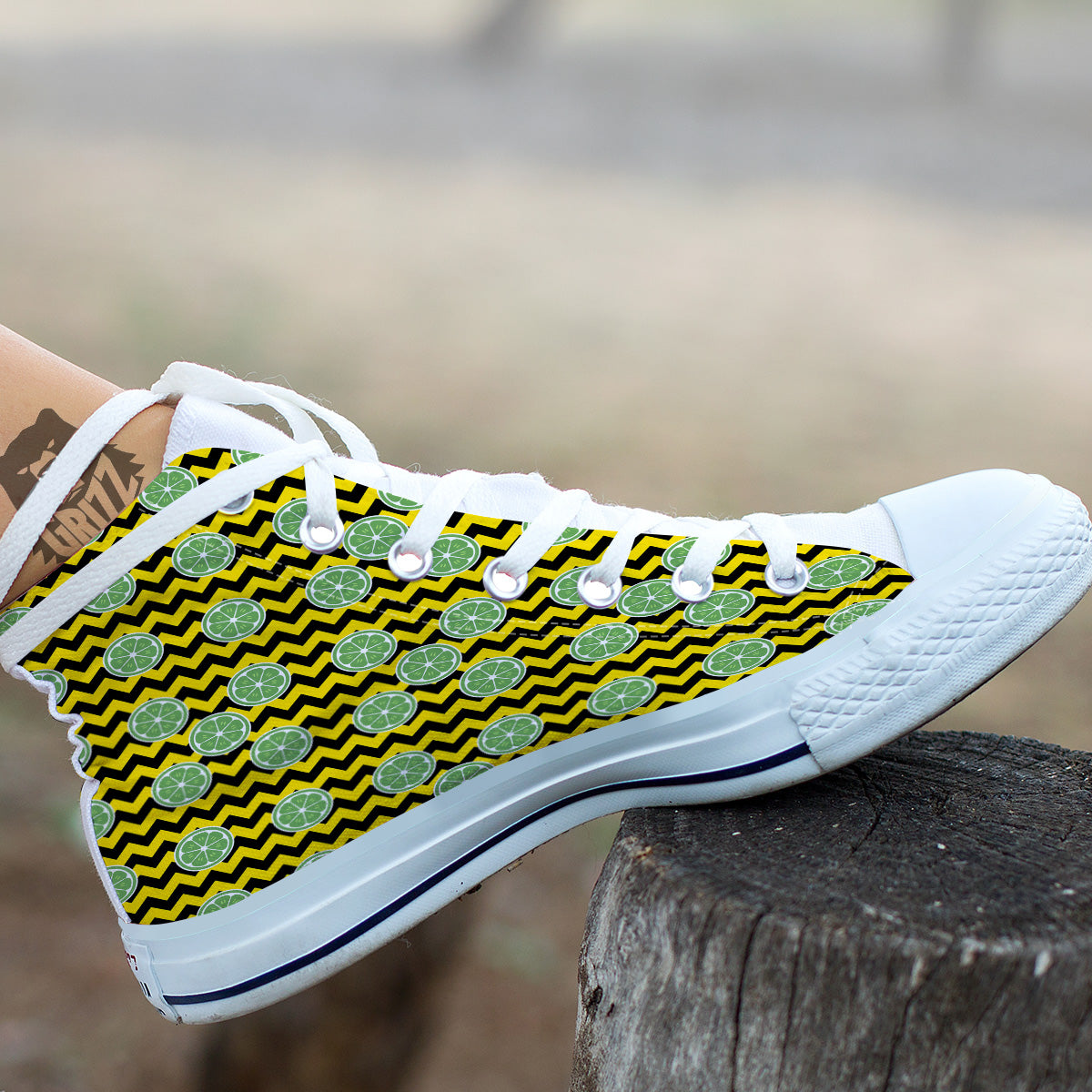 Green Lime And Yellow Zigzag Print Pattern White High Top Shoes-grizzshop