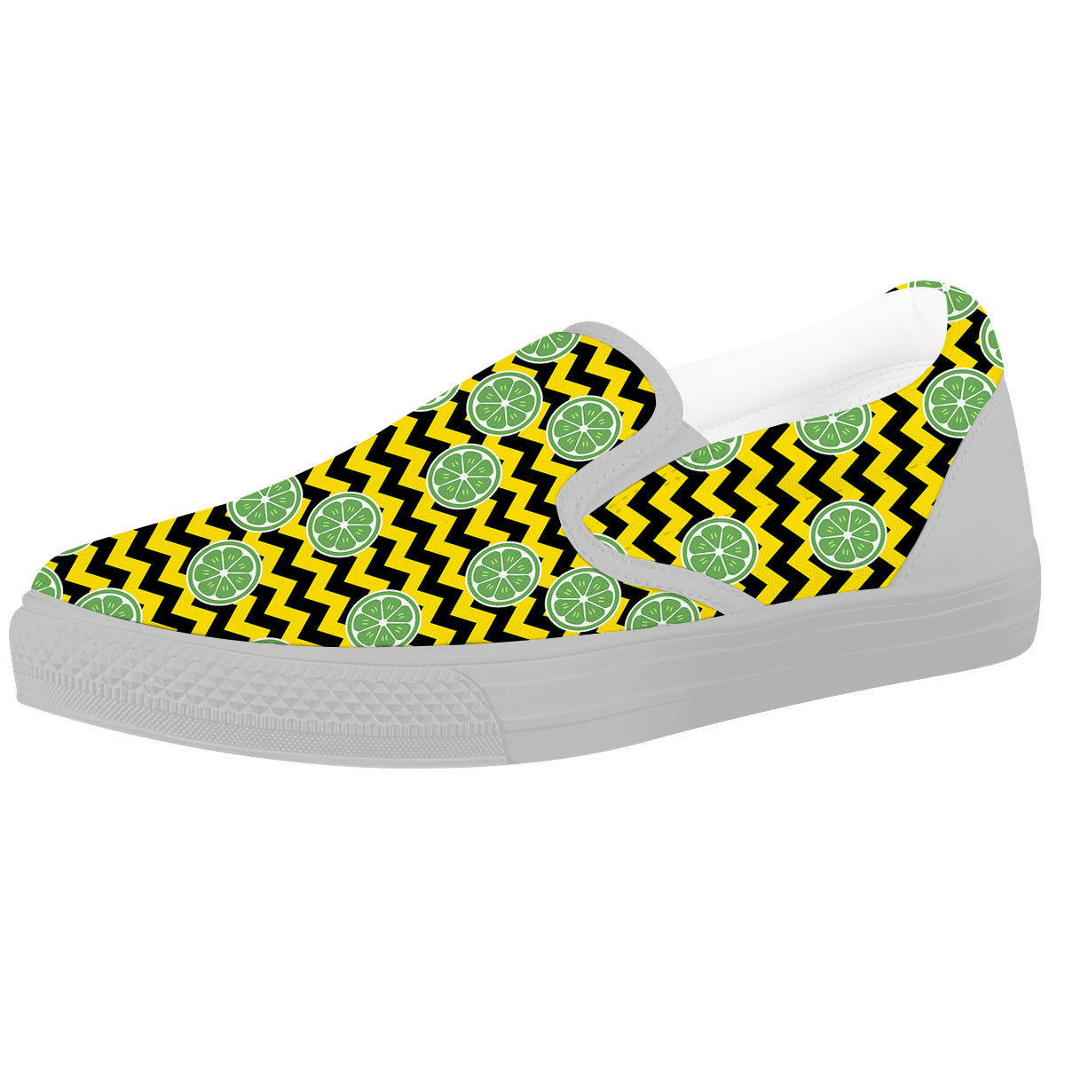 Green Lime And Yellow Zigzag Print Pattern White Slip On Shoes-grizzshop