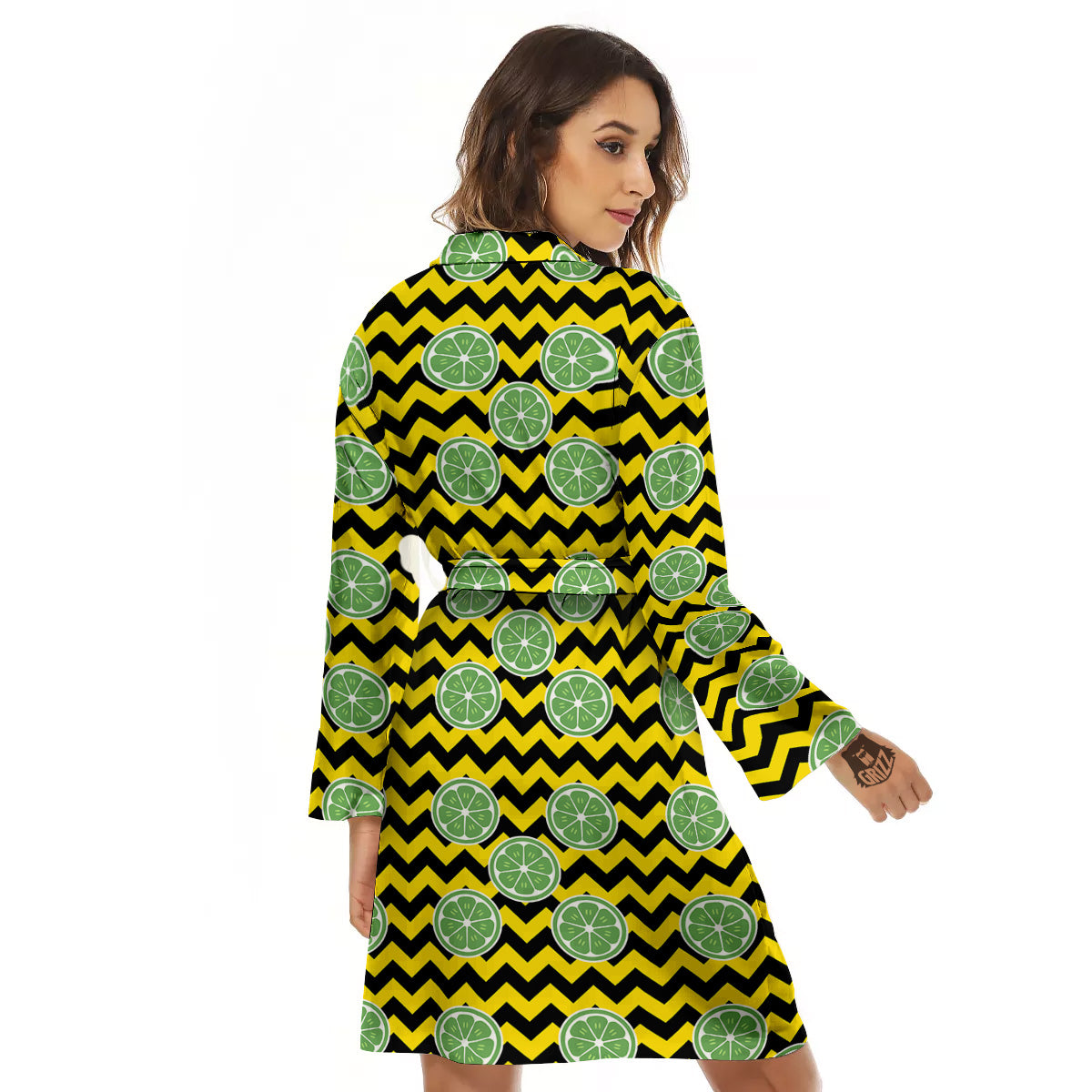 Green Lime And Yellow Zigzag Print Pattern Women's Robe-grizzshop