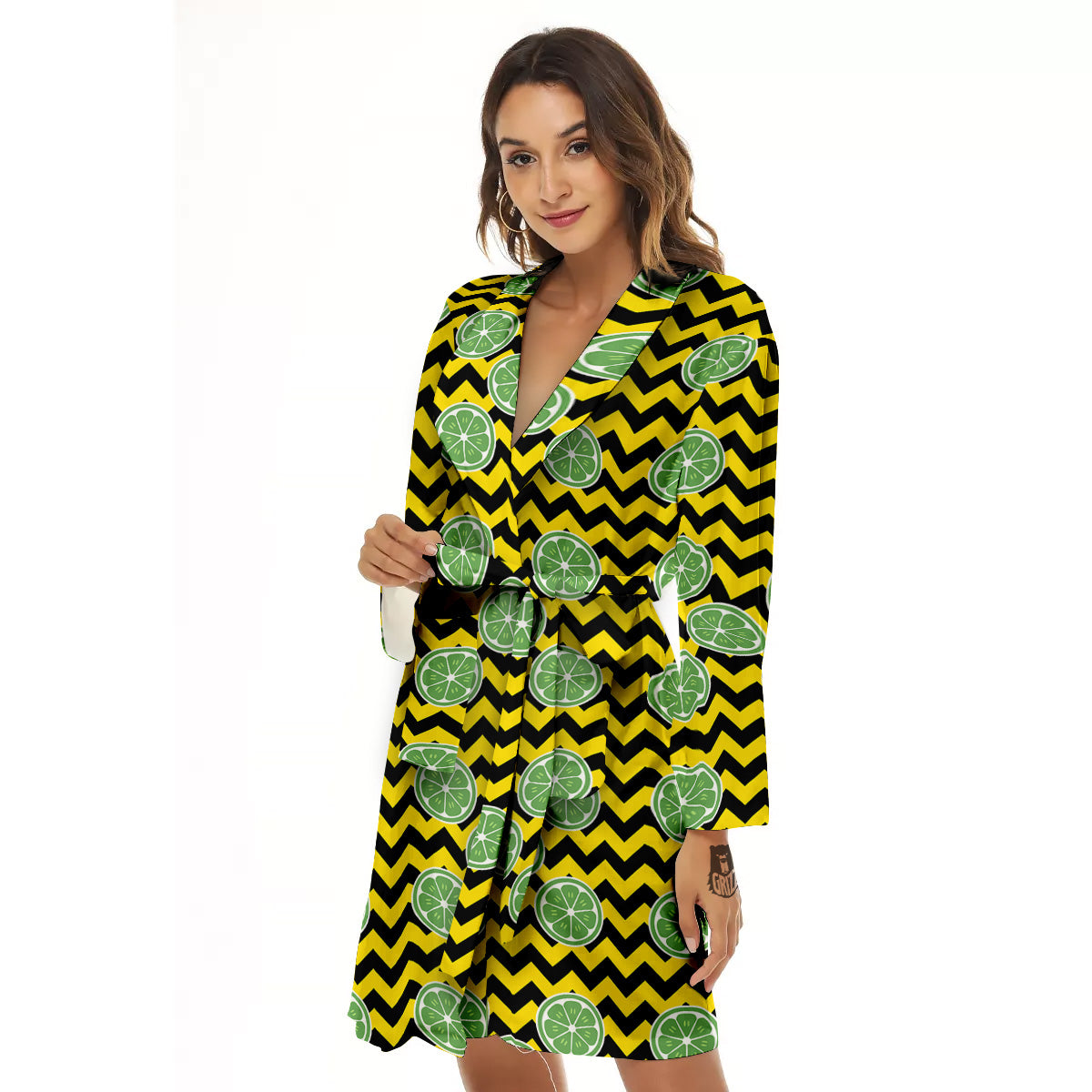 Green Lime And Yellow Zigzag Print Pattern Women's Robe-grizzshop