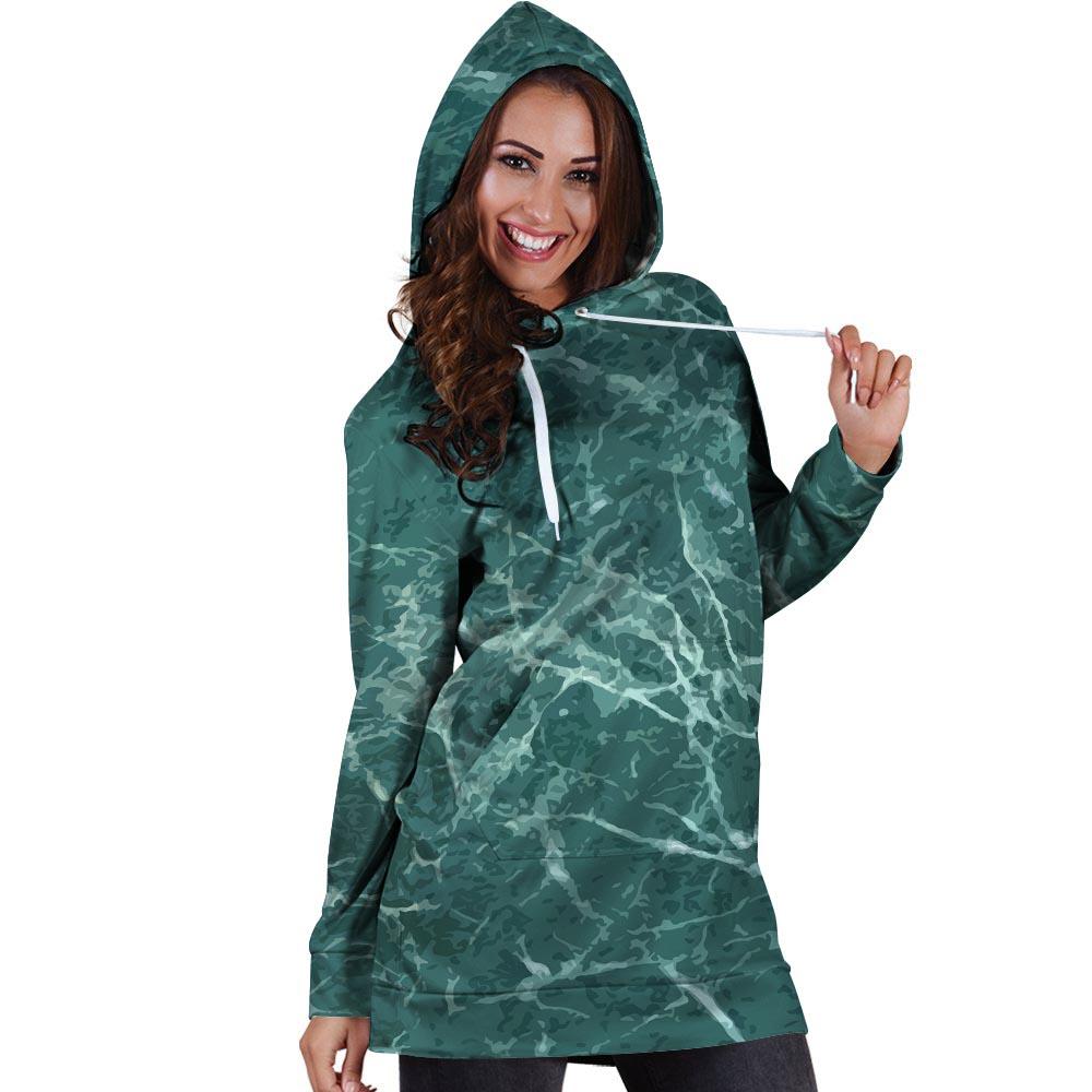 Green Malachite Marble Hoodie Dress-grizzshop