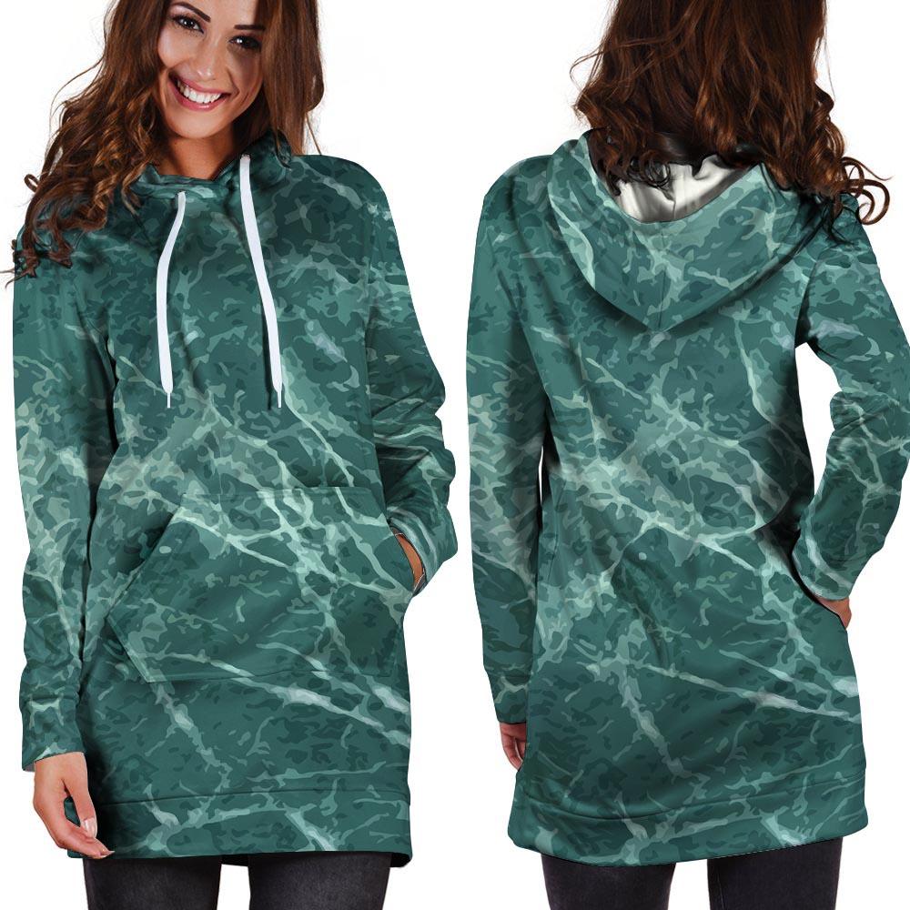 Green Malachite Marble Hoodie Dress-grizzshop