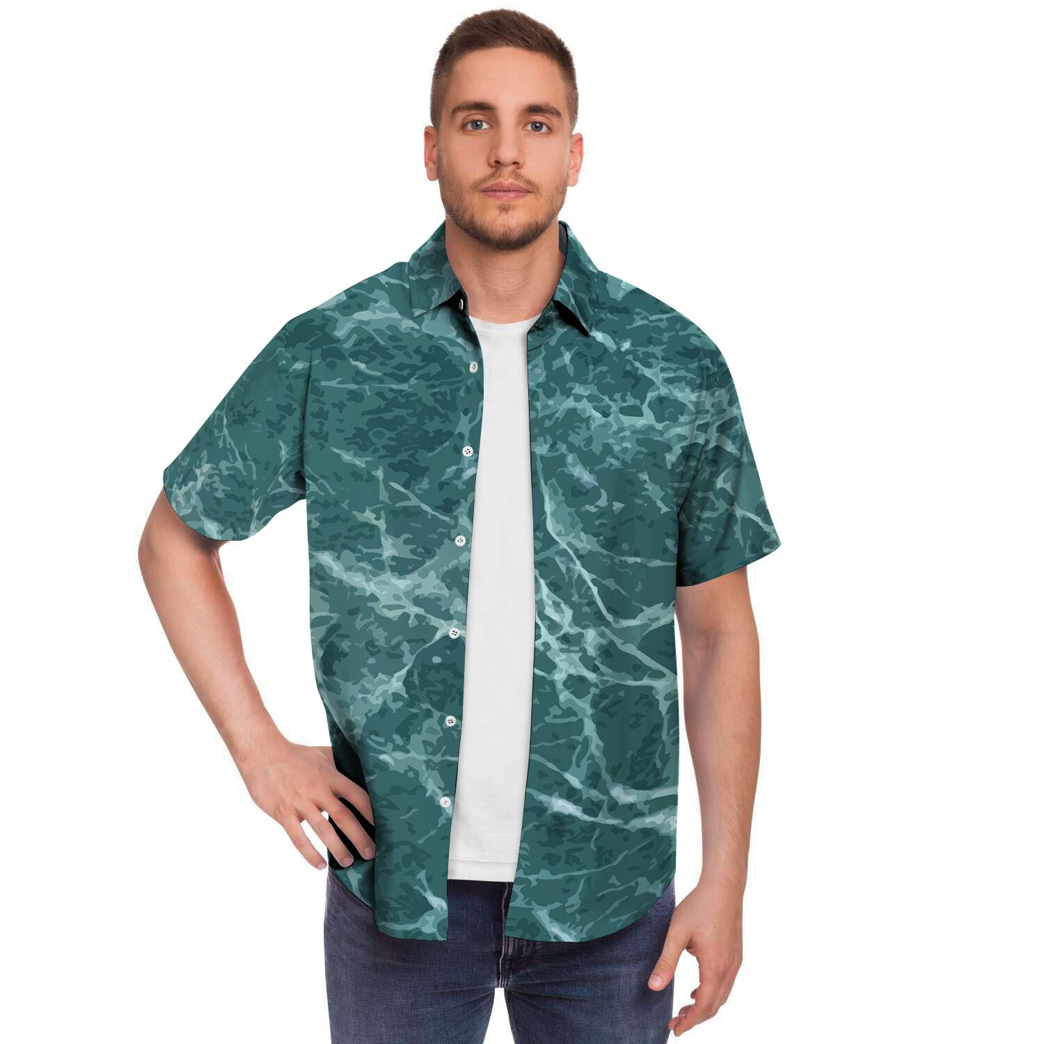 Green Malachite Marble Men's Short Sleeve Shirt-grizzshop