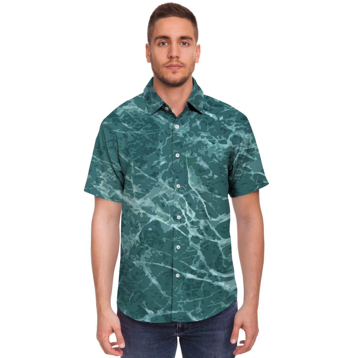 Green Malachite Marble Men's Short Sleeve Shirt-grizzshop
