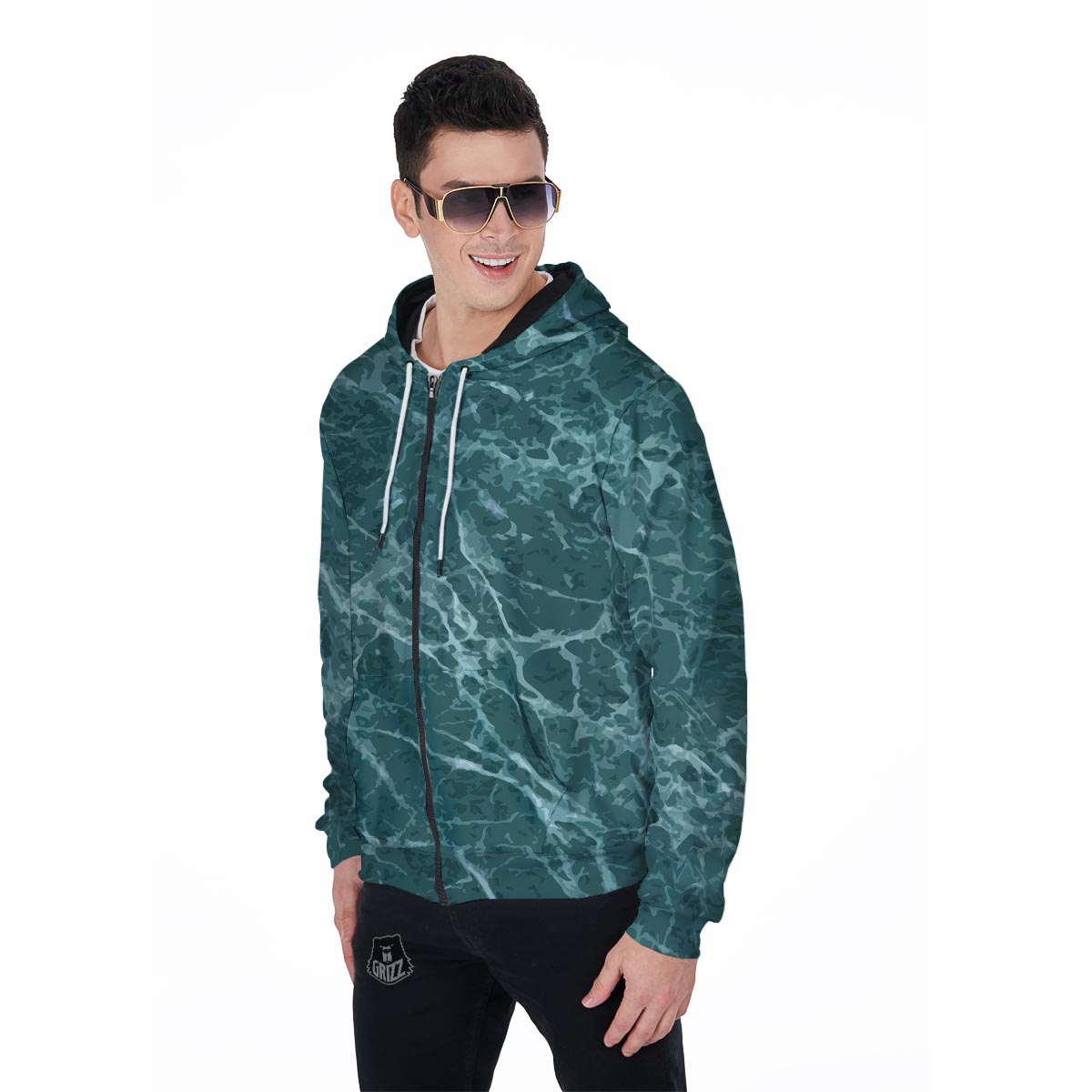 Green Malachite Marble Men's Zip Up Hoodie-grizzshop